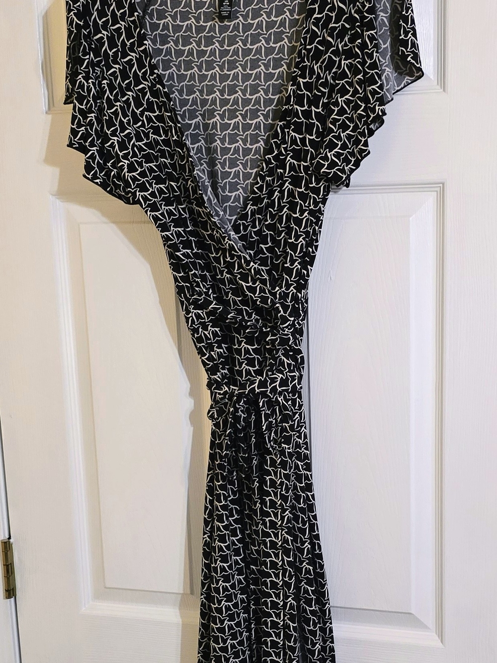 George Black & White Wrap Midi Dress with White Abstract Loop Print